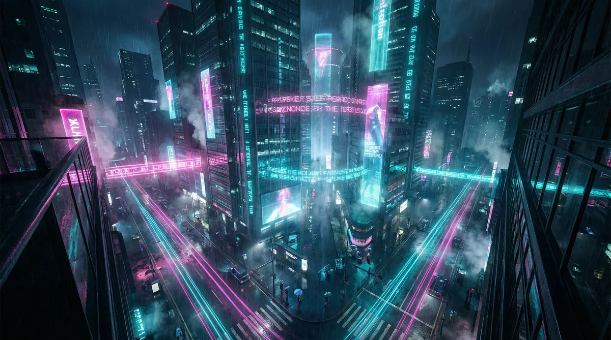 最近中文字幕完整在线电影 竖屏短剧平台首页背景 - 赛博朋克都市夜景
